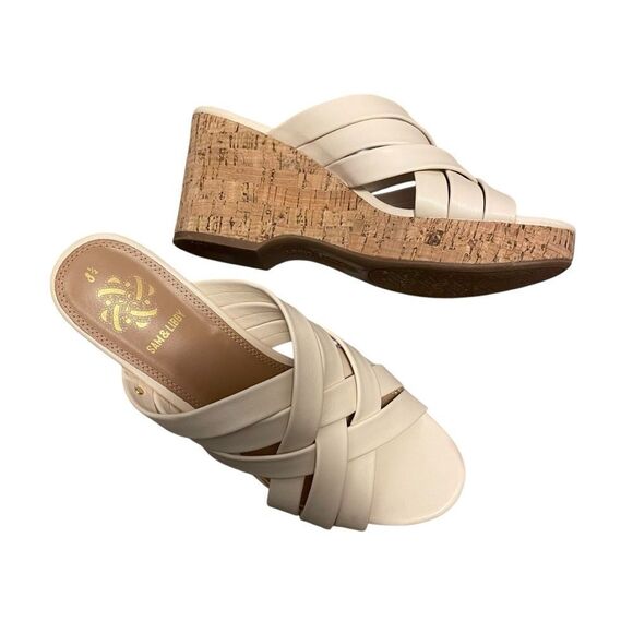 Sam & Libby Cayla Slide Cork Wedge Sandals Cream 8.5 NEW - Picture 1 of 5